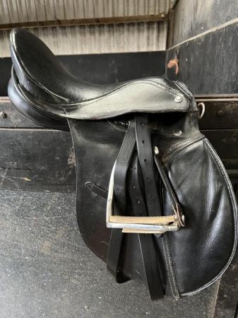 Image 1 of 18” black leather saddle