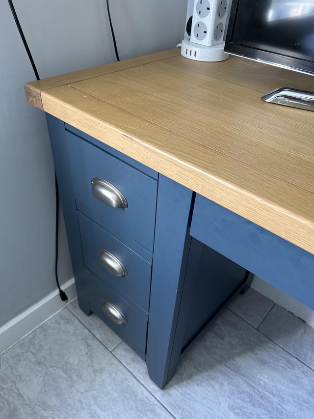 Preview of the first image of Solid oak top ink blue desk.
