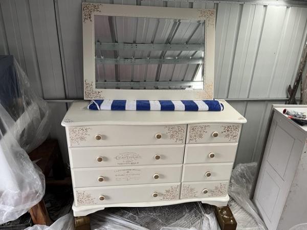 Image 1 of Chest of solid pine large drawers & large mirror