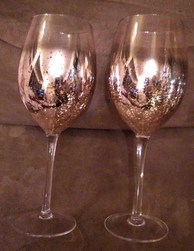 Preview of the first image of Pair of Large Sparkly Wine Glasses.