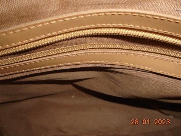 Image 3 of Envy dark brown zipped handbag with tan handles and trim