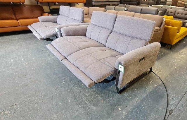 Image 18 of Packham grey fabric electric recliner pair of 3 seater sofas