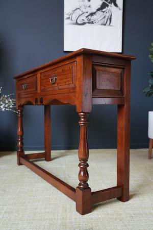 Image 10 of Antique Georgian Style Oak Two Drawer Dresser Hallway Table