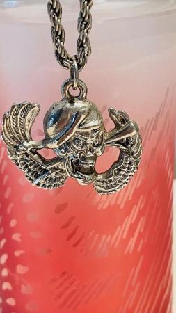 Image 1 of 'Winged Skull' Pewter Pendant & Chain.