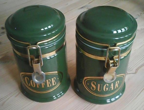 Image 2 of Dark Green Coffee, Tea, Sugar, Utensils Storage Jars