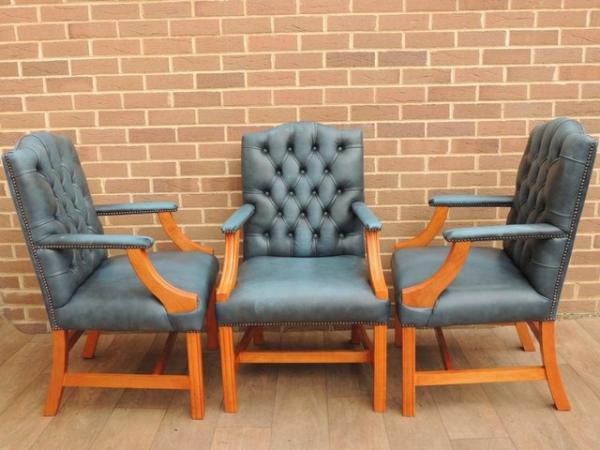 Image 6 of 3 Blue Chesterfield Chairs (UK Delivery)