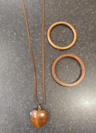 Image 1 of Wooden heart necklace and 2 wooden bangles