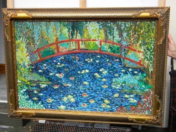 Image 1 of THE LILLY POND & RED BRIDGE MIXED MEDIUM OILACRYLICART