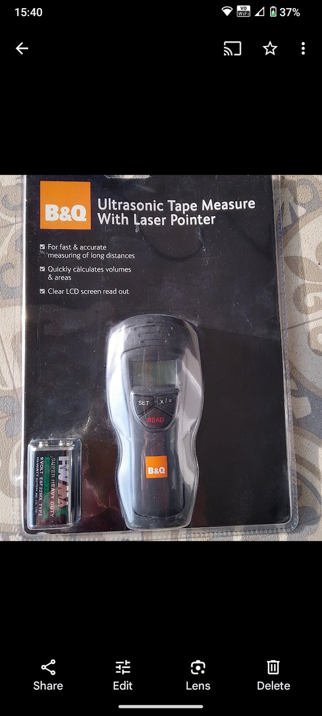 Preview of the first image of B&Q Ultrasonic Tape measure with laser pointer.