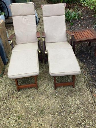Image 1 of Steamer Chairs x 2 with small side table