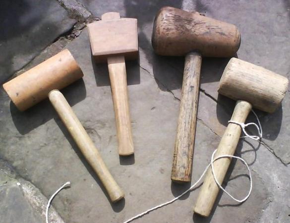 Image 2 of 4 Mallets wood. vintage used.  for wall display etc old carp