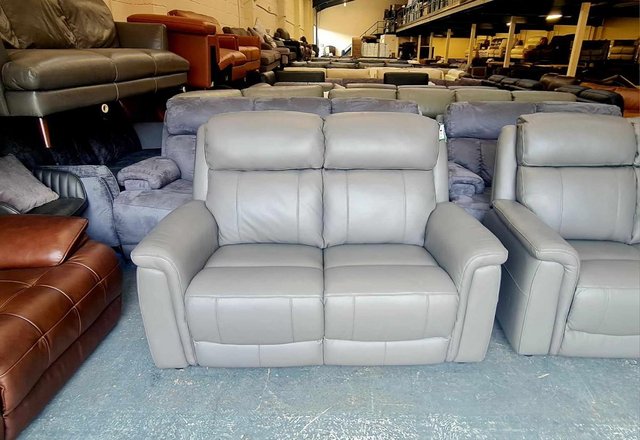 Image 14 of La-z-boy Paris grey leather pair of 2 seater sofas