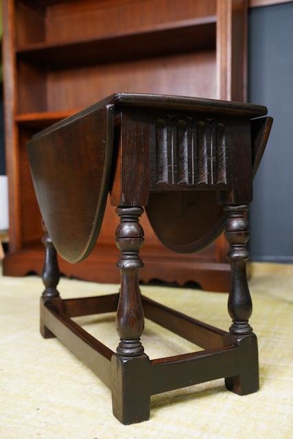 Preview of the first image of Jacobean style folding Drop Leaf Side Table Dark Oak 1930s.