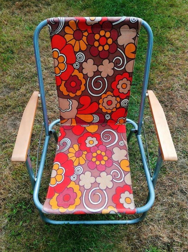Preview of the first image of VINTAGE 1960 1970 Flower Power Garden Chair Fold Up.