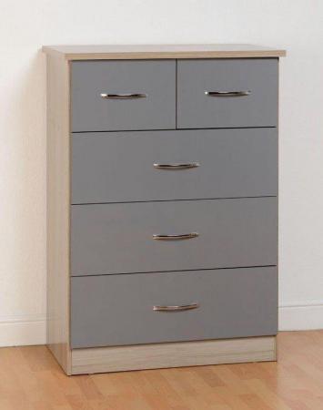 Image 1 of NEVADA 3 + 2 CHEST IN GREY GLOSS/ LIGHT OAK EFFECT