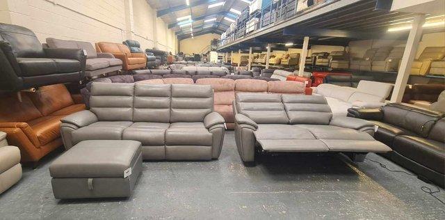 Image 8 of La-z-boy Winslow grey leather 3+2 seater sofas and puffee