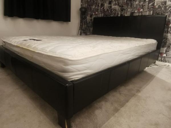 Image 3 of Black faux leather double bed frame and mattress