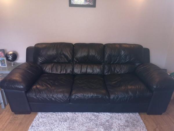 Image 3 of Large black leather sofa and chair