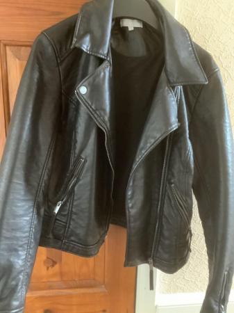 Image 3 of Red Herring Black Faux Leather Biker Jacket Size 14