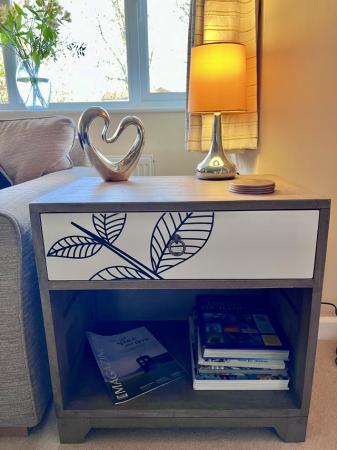 Image 1 of Real mango wood side table with white floral drawer