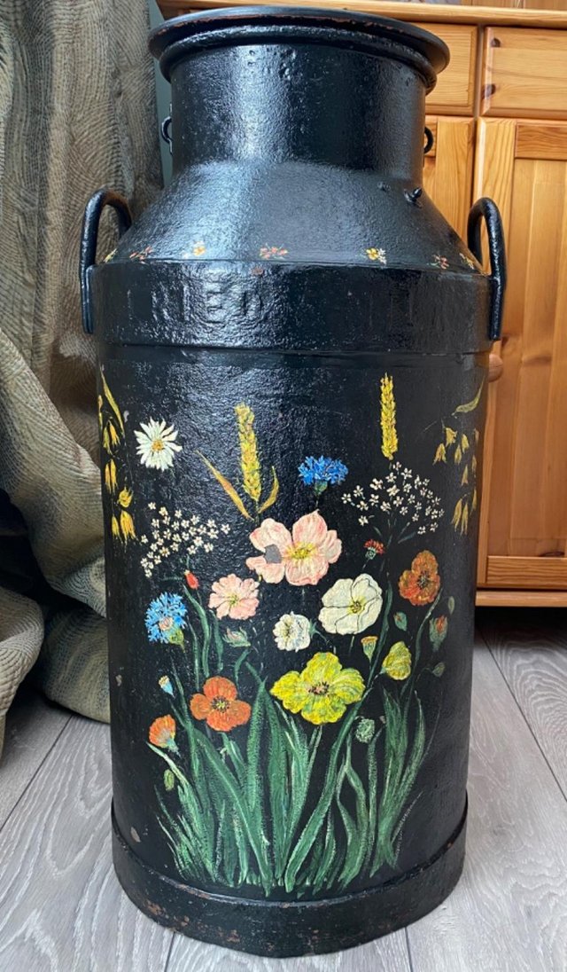 Preview of the first image of Hand Painted Galvanised Milk Churn.