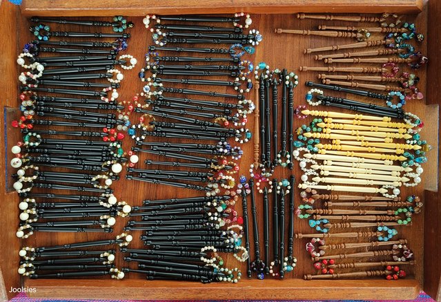 Image 1 of Lace Making Bobbins with spangles (124 of them)