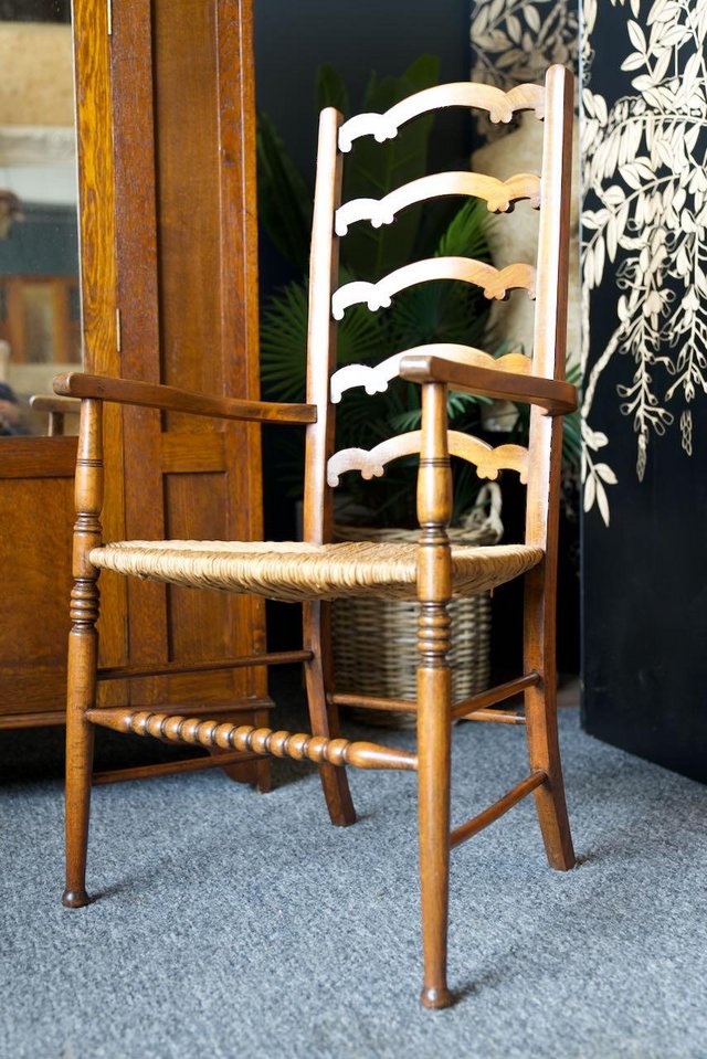 Preview of the first image of Arts & Crafts Oak Ladder back Occasional Chair Rush Seat.