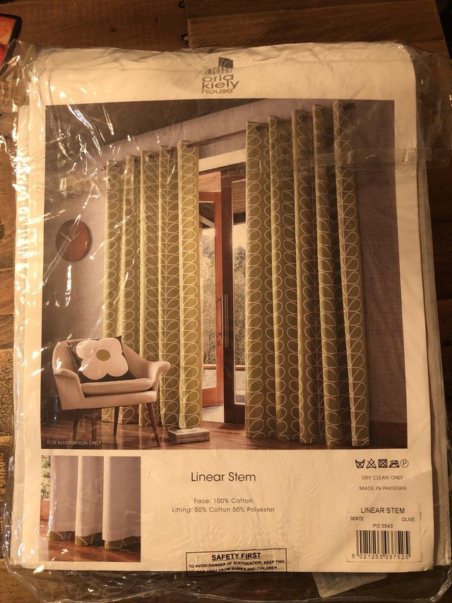 Preview of the first image of Orla Kiely linear stem fully lined eyelet curtains new.