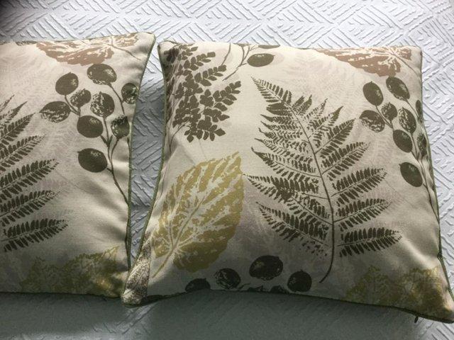 Preview of the first image of leaf / fern print cushions. ( pair).