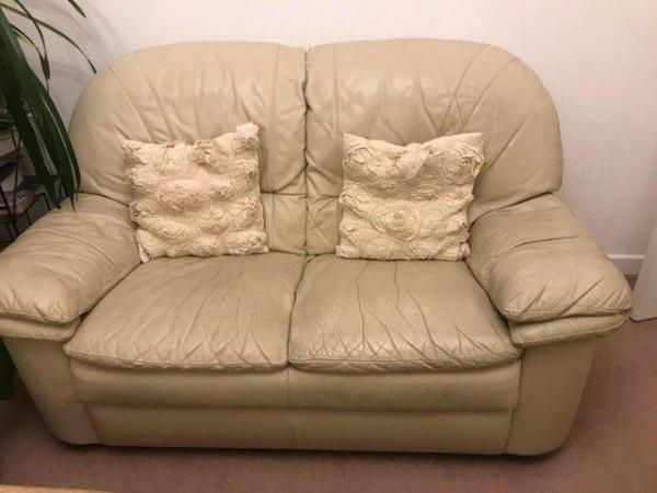 Image 1 of Cream leather settees very comfortable in very good conditio