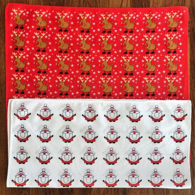 Preview of the first image of 2 mens Christmas handkerchiefs - Santa & Reindeer.