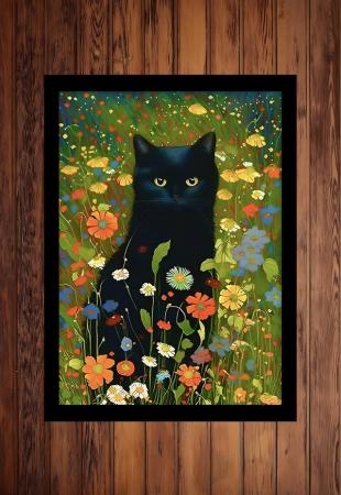 Image 1 of Klimt Garden Cat A3 framed print art picture 34x45cm