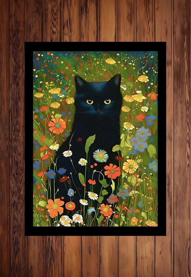 Preview of the first image of Klimt Garden Cat A3 framed print art picture 34x45cm.