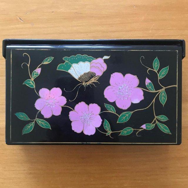 Preview of the first image of Vintage 1980s jewllery box, butterfly & flowers, mirrors..