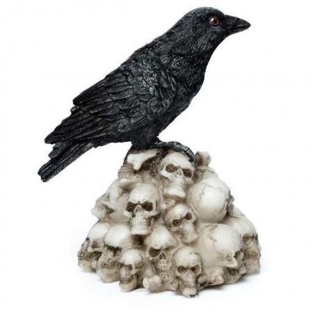 Image 2 of Crow Standing on Pile of Skulls Ornament.  Free uk Postage