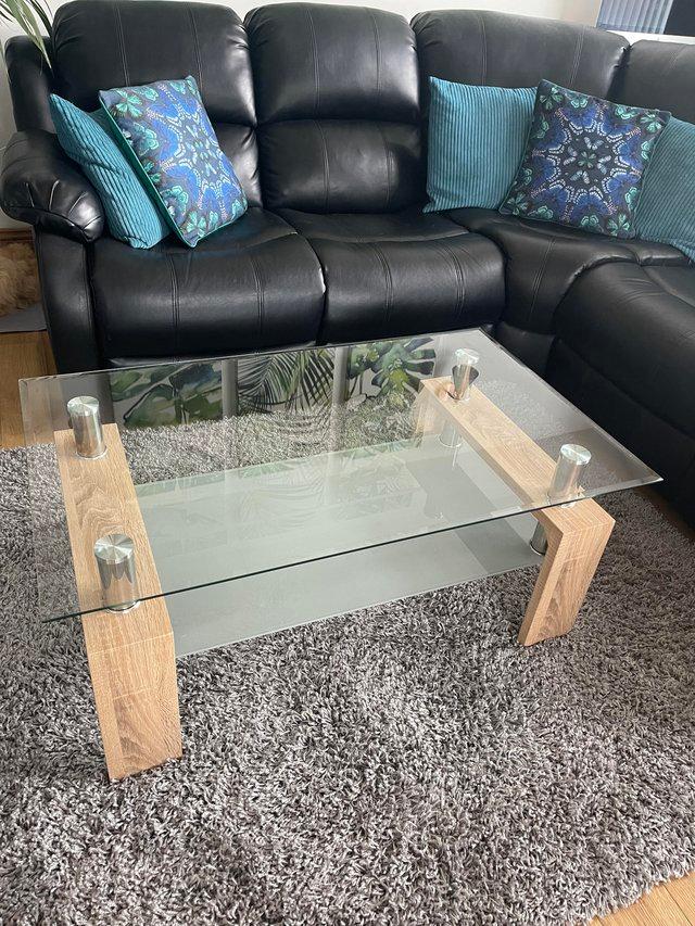 Preview of the first image of Glass Top Coffee Table with Shelf xx PRICE REDUCED xx.