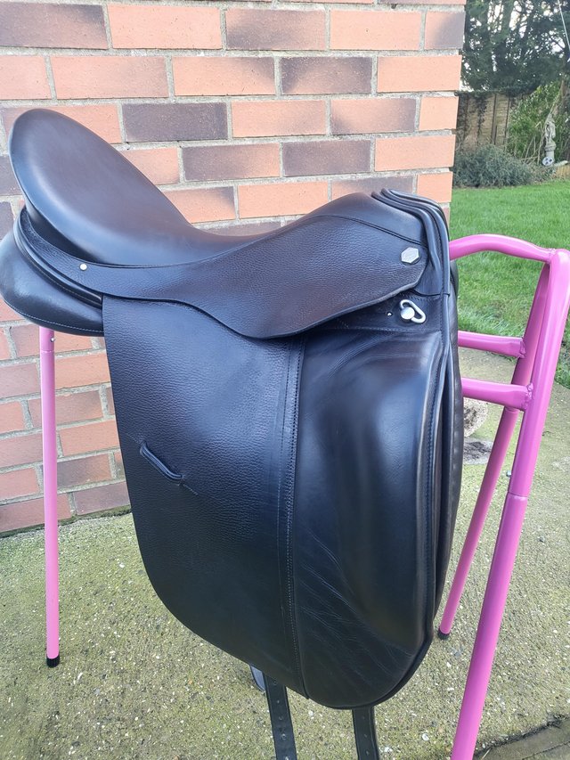 Preview of the first image of Albian platinum ultima dressarge saddle 171/2 inch.