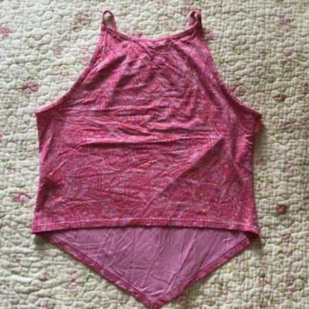 Image 2 of Size 10 90s Vintage M&S Pink Paisley High Neck Strappy Top