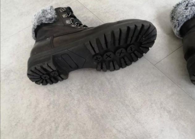 Image 3 of Ladies M&S Black Leather Ankle Boots Faux Fur trim size 3