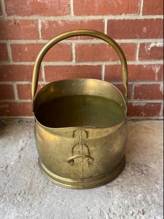 Image 3 of Lombard C&A Brass Coal Scuttle Antique Handle Gold Vintage