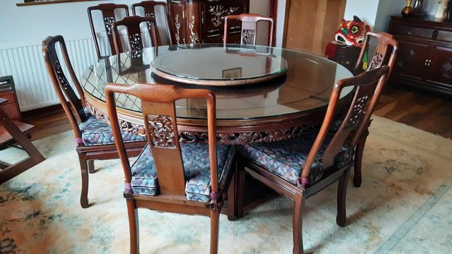 Image 2 of Solid Rosewood Chinese Round Dining Table with 8 Chairs