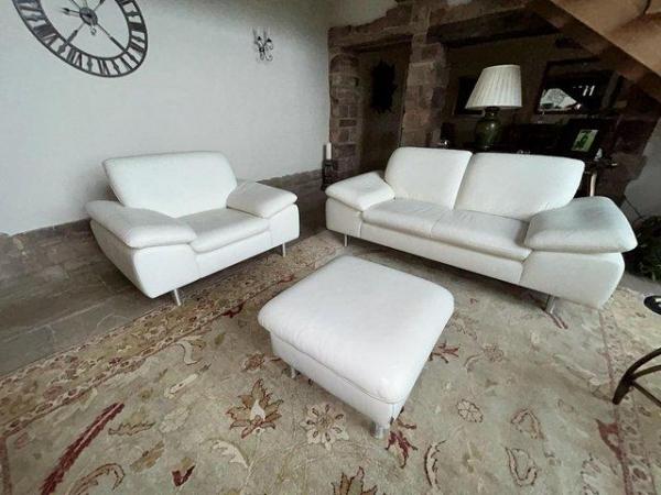 Image 1 of White leather sofa and matching armchair