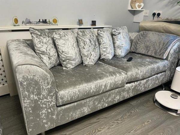 Image 3 of Crushed velvet sofas in silver Grey
