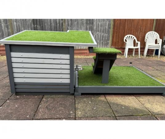 Image 2 of Modern Dog House with Artificial Grass Platform and Roof