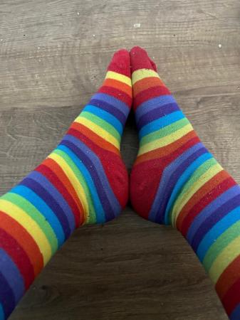 Image 1 of Ladies worn long rainbow socks