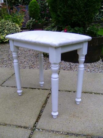 Image 2 of Wooden dressing table stool in white satin