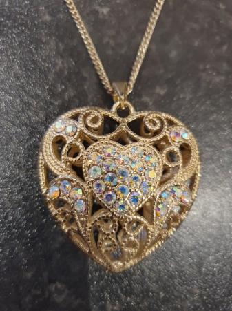 Image 1 of Gold colour dimante 3D heart necklace