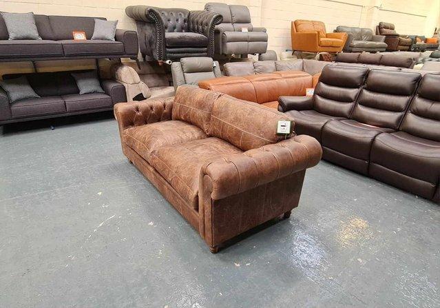 Image 8 of Vintage brown leather 3 seater chesterfield sofa