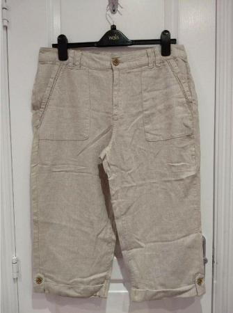 Image 3 of Mantaray MTY Crosshatch Linen Blend Trousers UK 12 Cropped