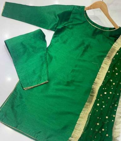 Image 2 of Raw silk suit with Kameez, Trousers and Dupatta
